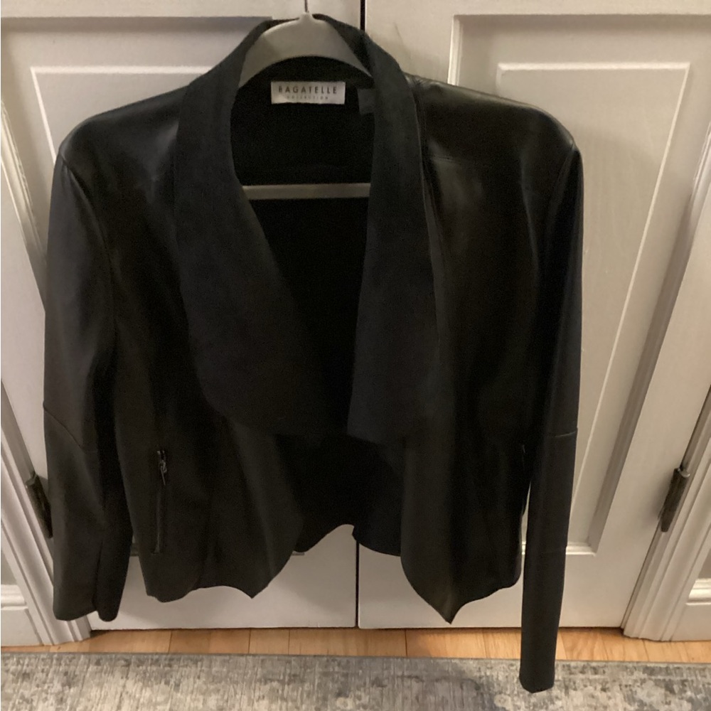 Bagatelle Open Front Faux Leather Jacket  Black
